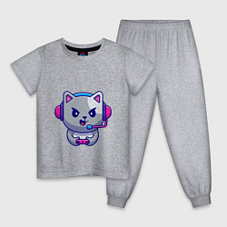 Пижама хлопковая детская Кошка Геймер, цвет: меланж