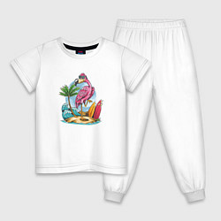 Пижама хлопковая детская Фламинго на пляже, цвет: белый
