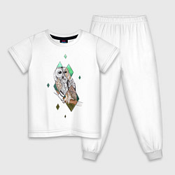Пижама хлопковая детская Owl rhombus, цвет: белый
