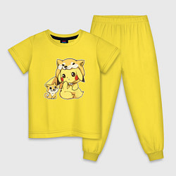 Пижама хлопковая детская Пикачу с собачкой, цвет: желтый