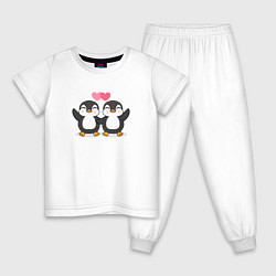 Пижама хлопковая детская Влюбленные пингвины, цвет: белый