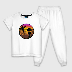 Пижама хлопковая детская Пляж лето, цвет: белый