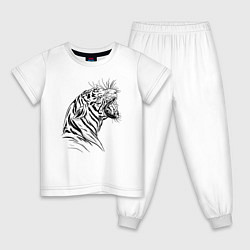 Пижама хлопковая детская Чёрно белый рисунок тигра, цвет: белый