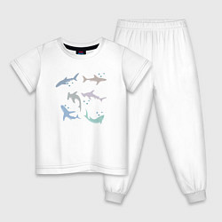 Пижама хлопковая детская Акулы разные, цвет: белый