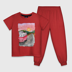Пижама хлопковая детская Дорога, цвет: красный