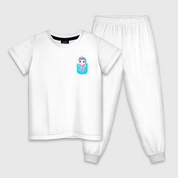 Пижама хлопковая детская Карманный единорог, цвет: белый
