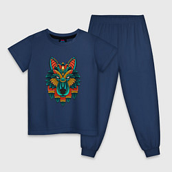 Пижама хлопковая детская Серьезный волк орнамент, цвет: тёмно-синий