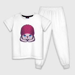 Пижама хлопковая детская Котик в шапке, цвет: белый
