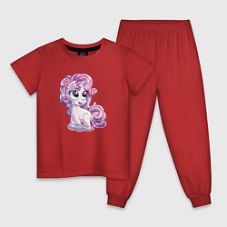 Пижама хлопковая детская Маленький розовый единорог цвета красный — фото 1