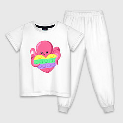 Пижама хлопковая детская Осьминог с Pop It, цвет: белый