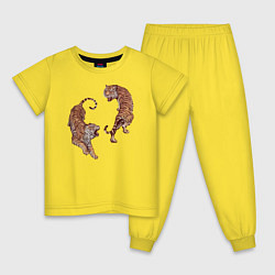 Пижама хлопковая детская Тигры, цвет: желтый