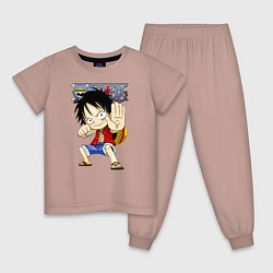 Пижама хлопковая детская Манки Д Луффи One Piece, цвет: пыльно-розовый