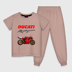 Пижама хлопковая детская DUCATI ДУКАТИ MOTOSPORT, цвет: пыльно-розовый