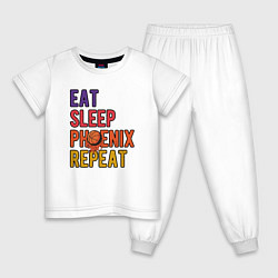 Пижама хлопковая детская Eat, Sleep, Phoenix, цвет: белый