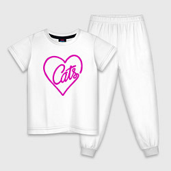 Пижама хлопковая детская Love Cats, цвет: белый