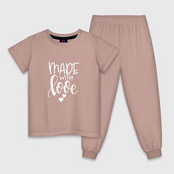 Пижама хлопковая детская Надпись - Сделано с любовью, цвет: пыльно-розовый