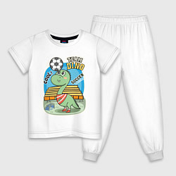 Пижама хлопковая детская Динозаврик футболист, цвет: белый