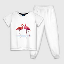 Пижама хлопковая детская Фламинго пара, цвет: белый