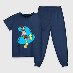 Пижама хлопковая детская Подводный охотник, цвет: тёмно-синий