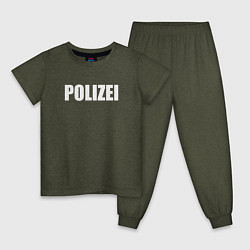 Пижама хлопковая детская POLIZEI Полиция Надпись Белая, цвет: меланж-хаки