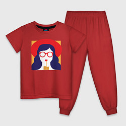 Пижама хлопковая детская Девушка с коктейлем, цвет: красный