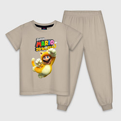 Пижама хлопковая детская Super Mario 3D world animals, цвет: миндальный