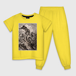 Пижама хлопковая детская Кракен морское чудовище, цвет: желтый