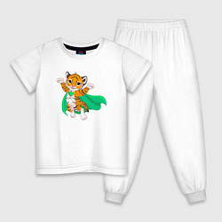 Пижама хлопковая детская Тигр Супергерой, цвет: белый