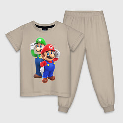 Пижама хлопковая детская Mario Bros, цвет: миндальный