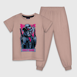 Пижама хлопковая детская Скелетон с пистолетами, цвет: пыльно-розовый