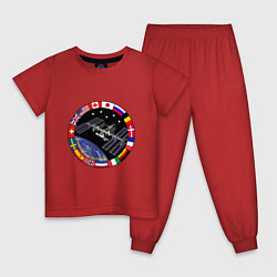 Пижама хлопковая детская Космическая станция, цвет: красный