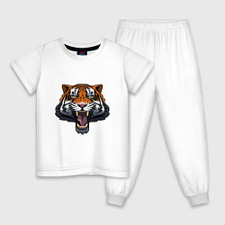 Пижама хлопковая детская Scary Tiger, цвет: белый