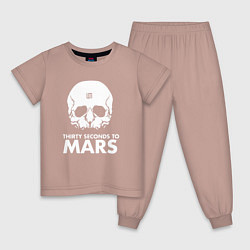 Пижама хлопковая детская 30 Seconds to Mars белый череп, цвет: пыльно-розовый