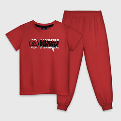 Пижама хлопковая детская Линкин Парк Лого ЧБ Рок Linkin Park, цвет: красный