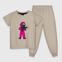 Пижама хлопковая детская ИГРА В КАЛЬМАРА SQUID GAME, цвет: миндальный