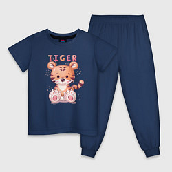 Пижама хлопковая детская Cute little tiger, цвет: тёмно-синий