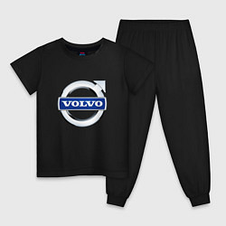 Пижама хлопковая детская Volvo, логотип, цвет: черный
