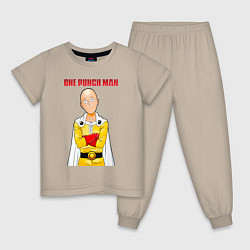 Пижама хлопковая детская Сайтама безразличие One Punch-Man, цвет: миндальный