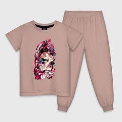 Пижама хлопковая детская Тандзиро Пламя Клинок рассекающий демонов, цвет: пыльно-розовый