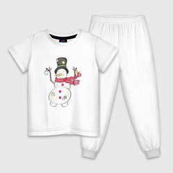 Пижама хлопковая детская Потрепанный снеговик, цвет: белый