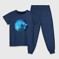 Пижама хлопковая детская КОСМОС 2024, цвет: тёмно-синий