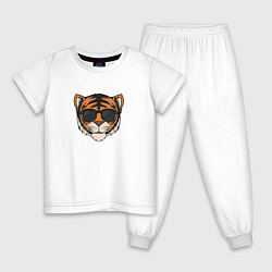 Пижама хлопковая детская Тигр в очках голова, цвет: белый