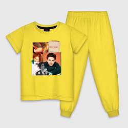 Пижама хлопковая детская Тимоти Шаламе коллаж с персиками, цвет: желтый