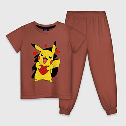 Пижама хлопковая детская ПИКАЧУ И СЕРДЕЧКО POKENON PIKACHU LOVE, цвет: кирпичный
