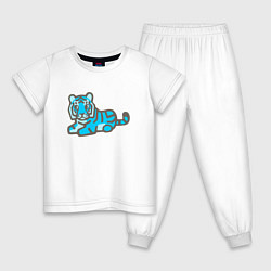 Пижама хлопковая детская Синий полосатый тигра, цвет: белый