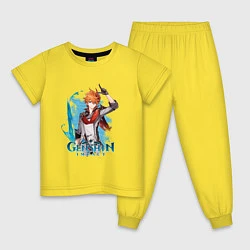 Пижама хлопковая детская Тарталья Tartaglia Genshin Impact, цвет: желтый