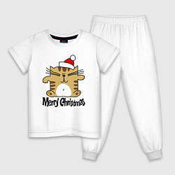 Пижама хлопковая детская Merry Christmas: квадратный кот, цвет: белый