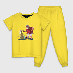 Пижама хлопковая детская Ретро Пляжный Санта со снеговиком, цвет: желтый