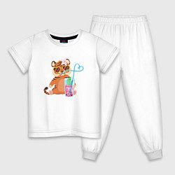 Пижама хлопковая детская Тигренок релакс 2022, цвет: белый