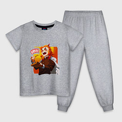 Пижама хлопковая детская Вкусно говорит Ренгоку , Клинок рассекающий демоно, цвет: меланж